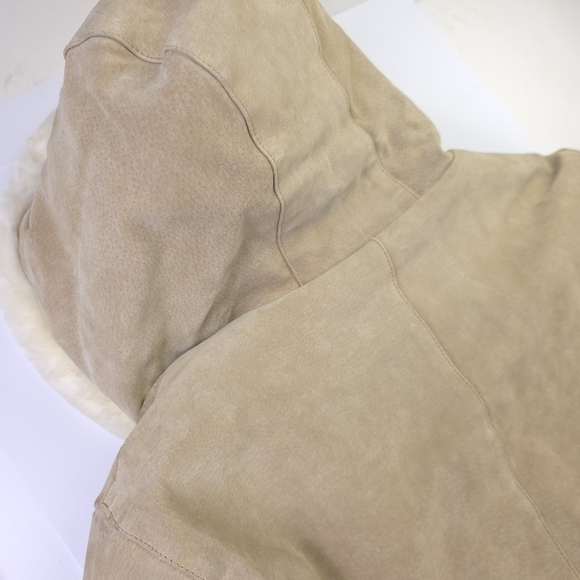 Charles Klein Luxurious Leather Tan and Cream Fleece Coat Size L - Picture 16 of 16